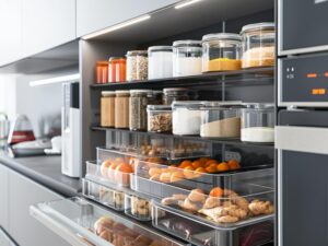 10 przykładów nowoczesnych szafek kuchennych z funkcją samoorganizacji