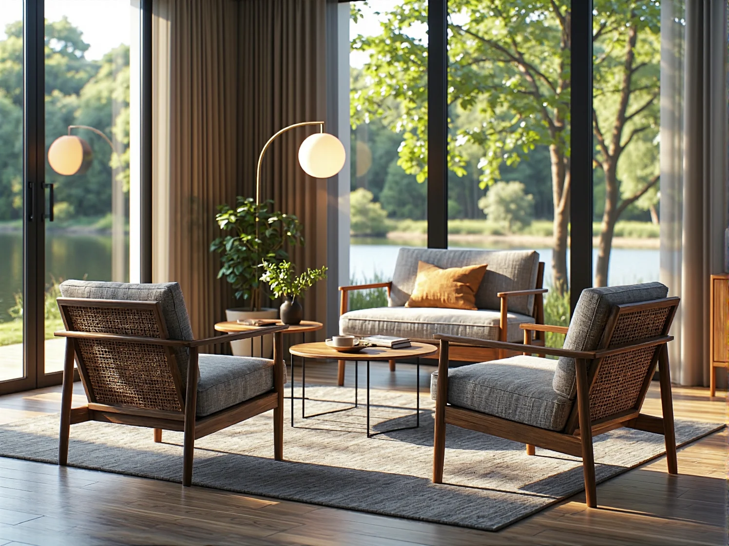 Aranżacja wnętrza restauracji w kolorach ziemi, zieleni i brązu harmonizująca z otoczeniem