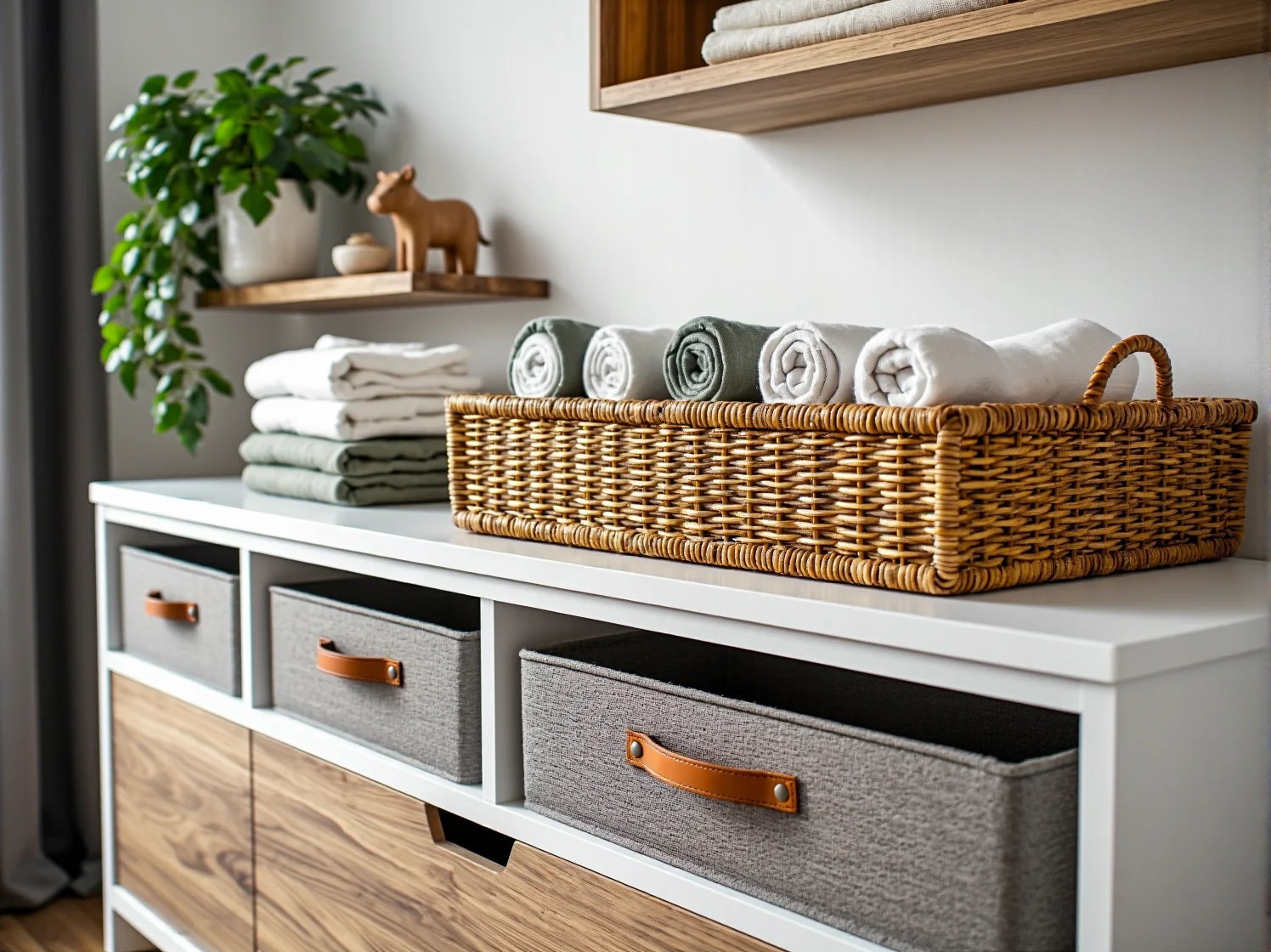 Bezpieczne łóżeczko niemowlęce z naturalnego drewna w minimalistycznej aranżacji wnętrza