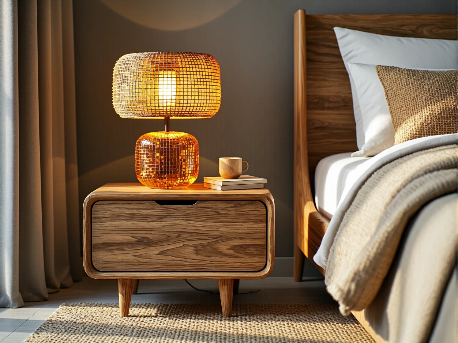 Lampa stołowa stworzona z przetworzonych fusów kawy o unikalnej teksturze