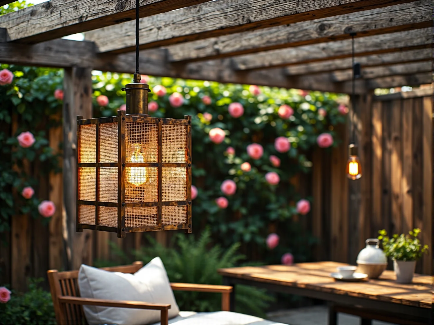 Oświetlenie solarne w kształcie szklanych słoików na drewnianym płocie.