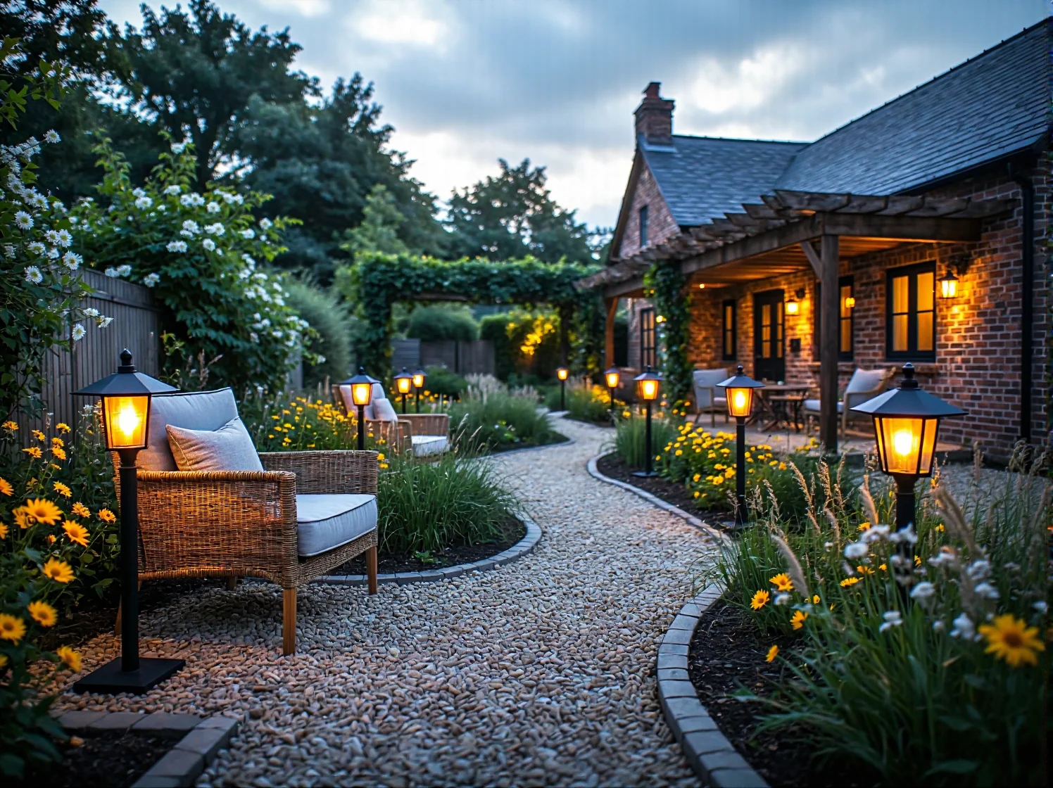 Lampy ogrodowe stojące w stylu rustykalnym z ciepłym światłem