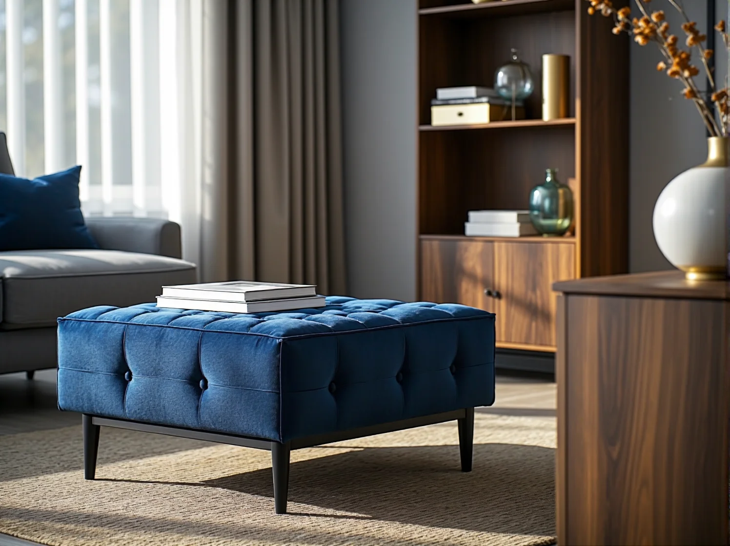 Luksusowa łazienka w mikroapartamencie z dużym lustrem w złotej ramie optycznie powiększającym wnętrze