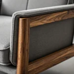 Fotel wypoczynkowy szary z drewnianym stelażem orzechowym