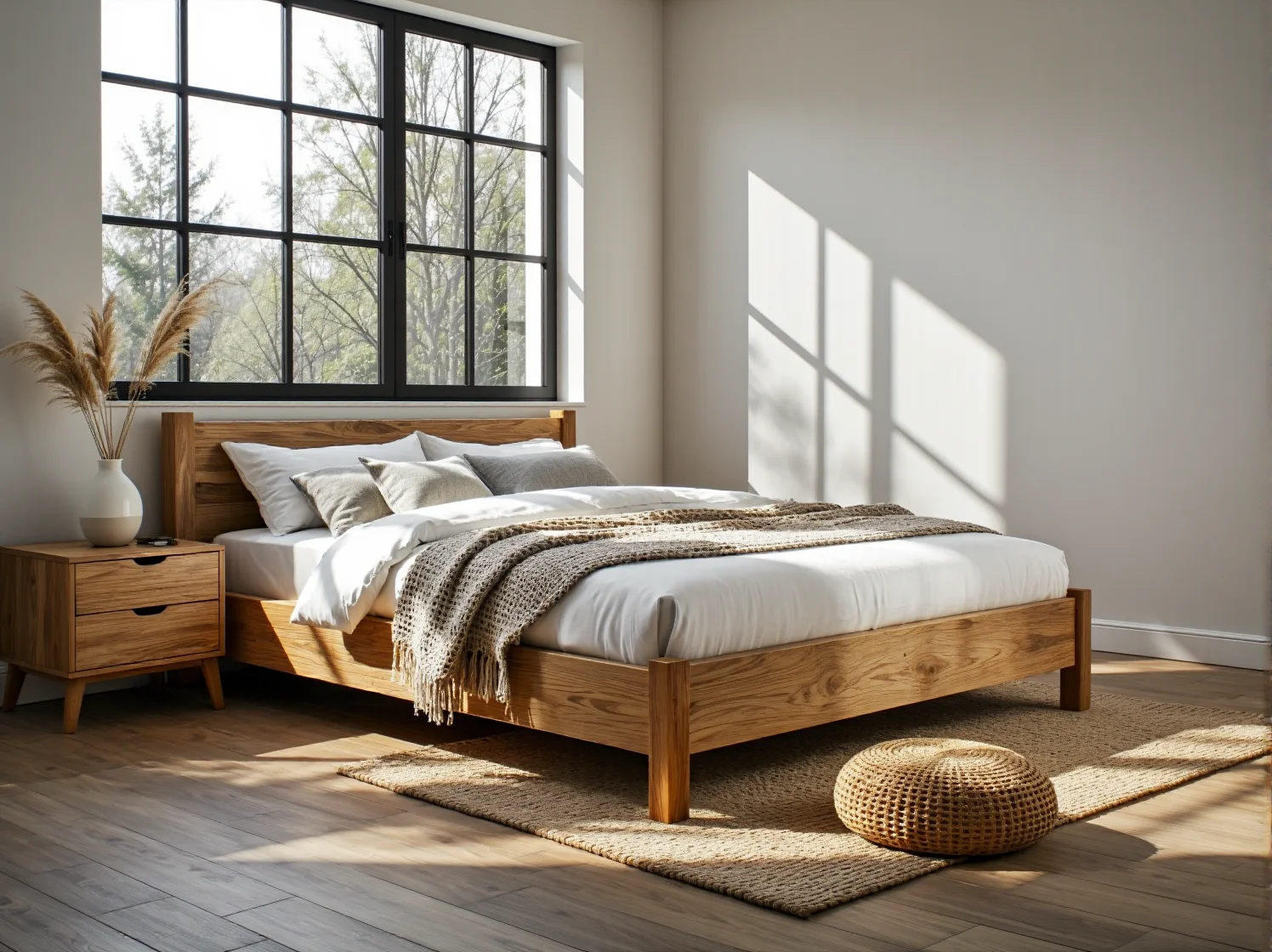 Łóżko skandynawskie z litego drewna dębowego z zagłówkiem