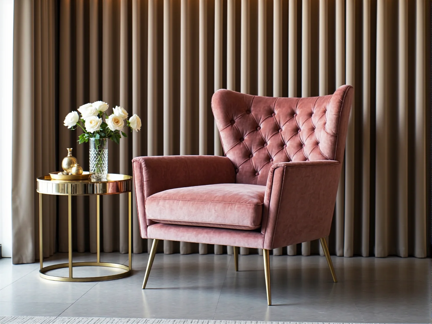 Mała sypialnia glamour z pikowanym zagłówkiem łóżka i kryształowym oświetleniem