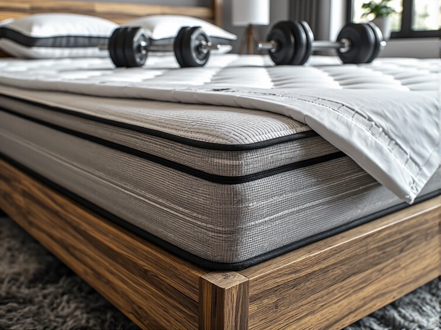 Przekrój materaca hybrydowego pokazujący warstwy pianki i sprężyn dla idealnego podparcia kręgosłupa