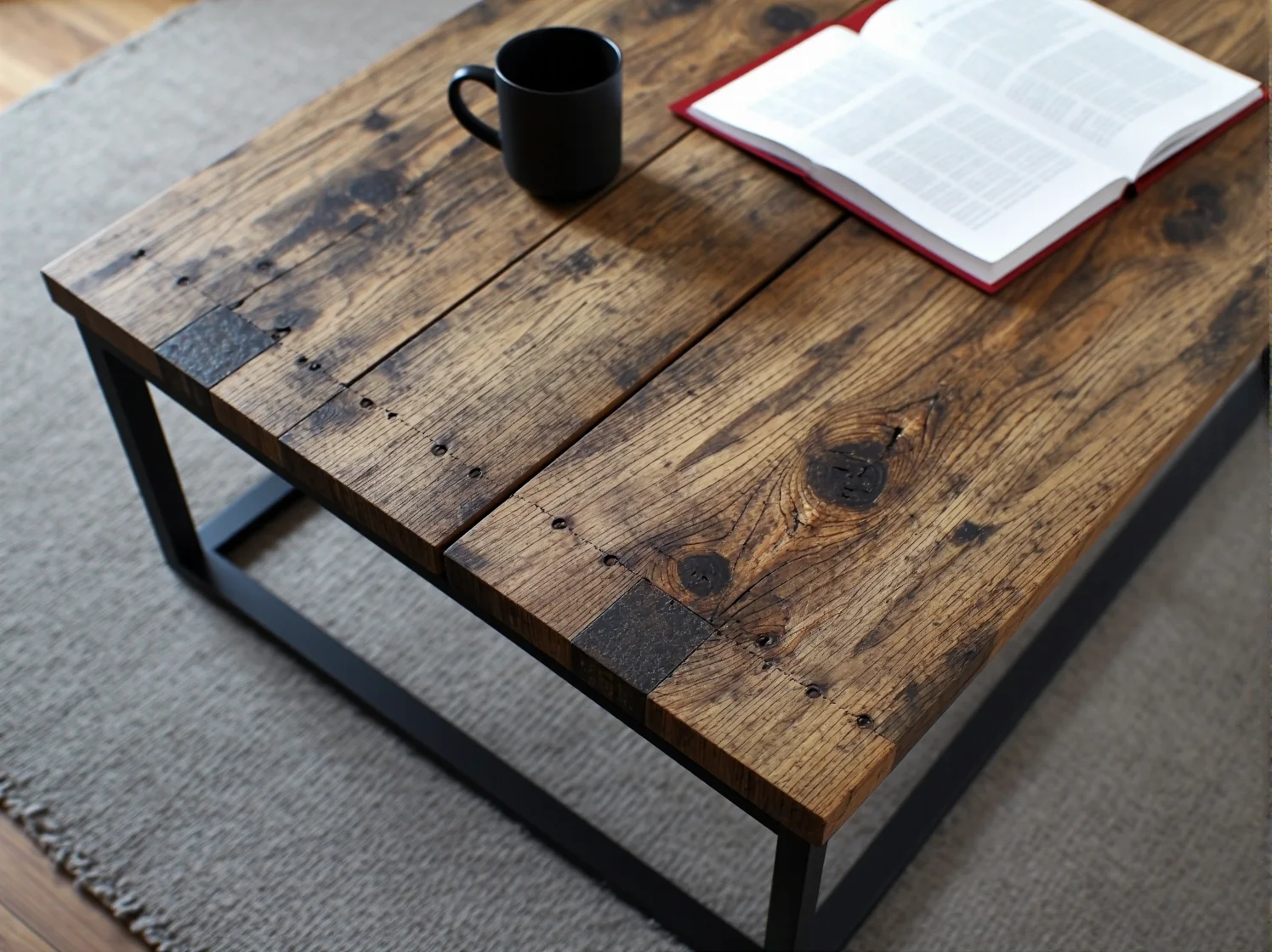 Materiały potrzebne do zrobienia stolika loft: deski i metalowe rurki hydrauliczne