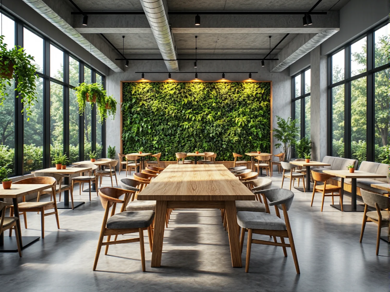 Drewniany stół kawiarniany dąb naturalny z krzesłami tapicerowanymi szarym