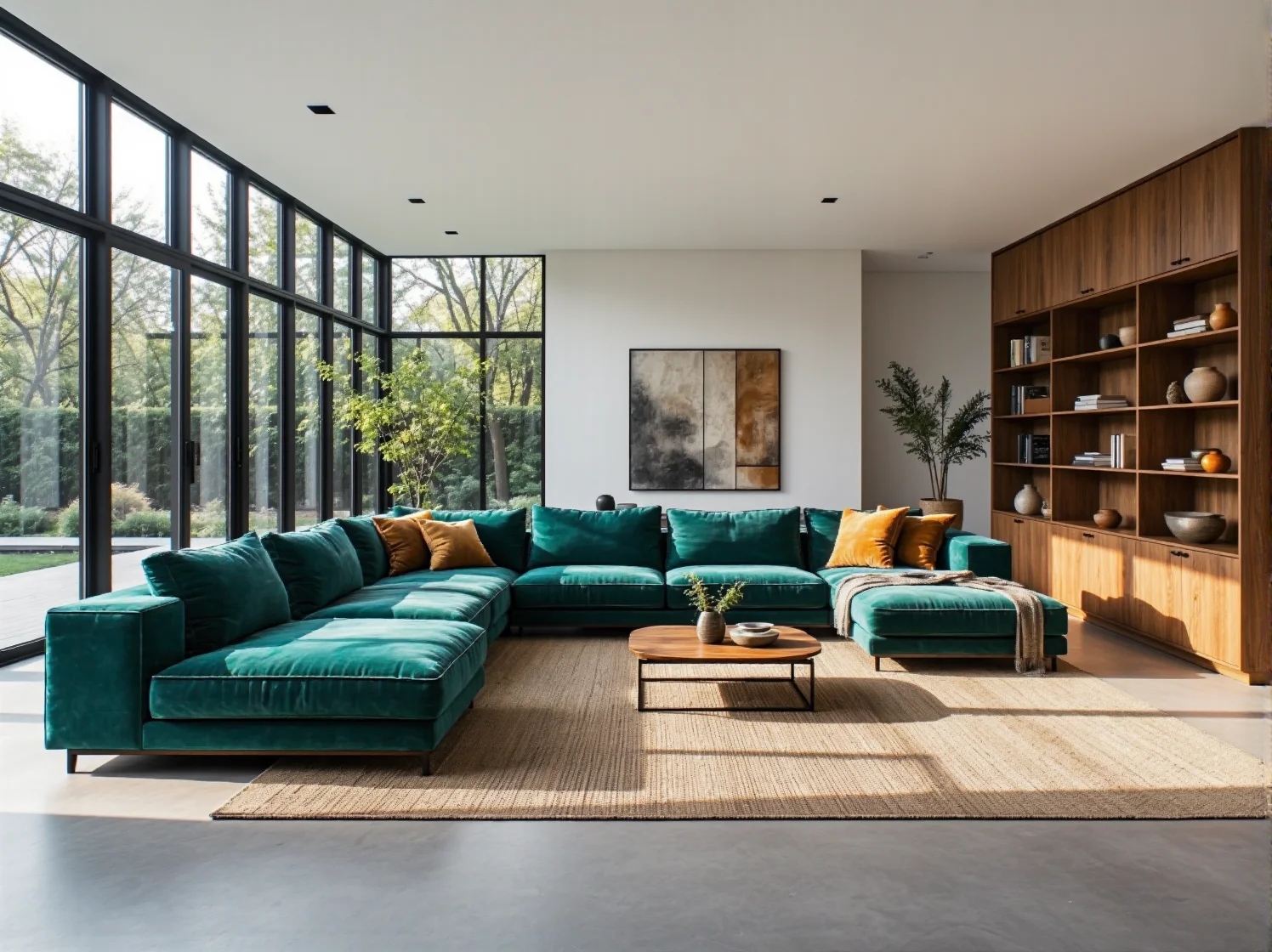 Narożnik modułowy szmaragdowy welurowy z pufą i poduszkami