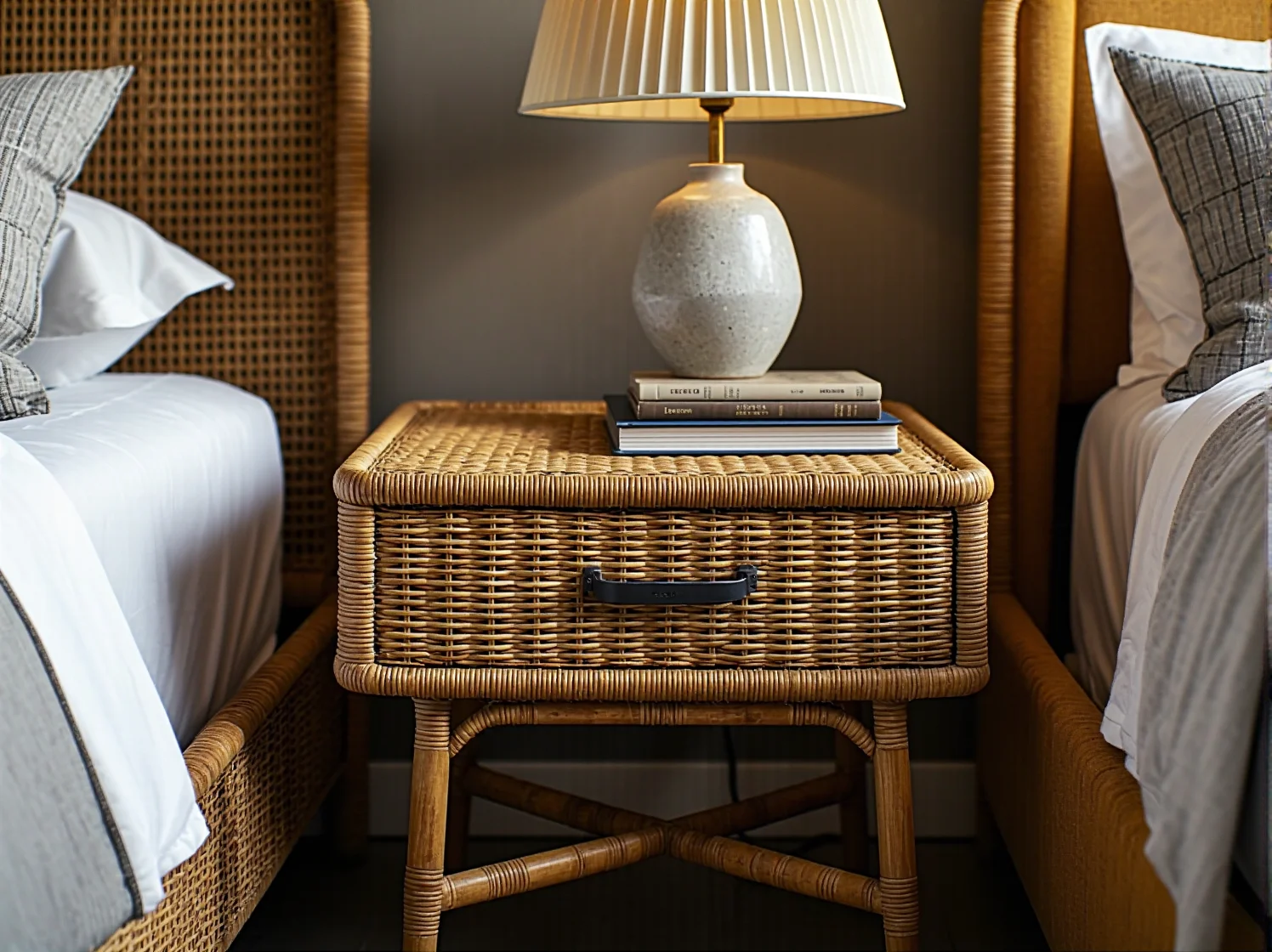 Komoda vintage na wysokich nóżkach w małej sypialni dodająca lekkości wnętrzu