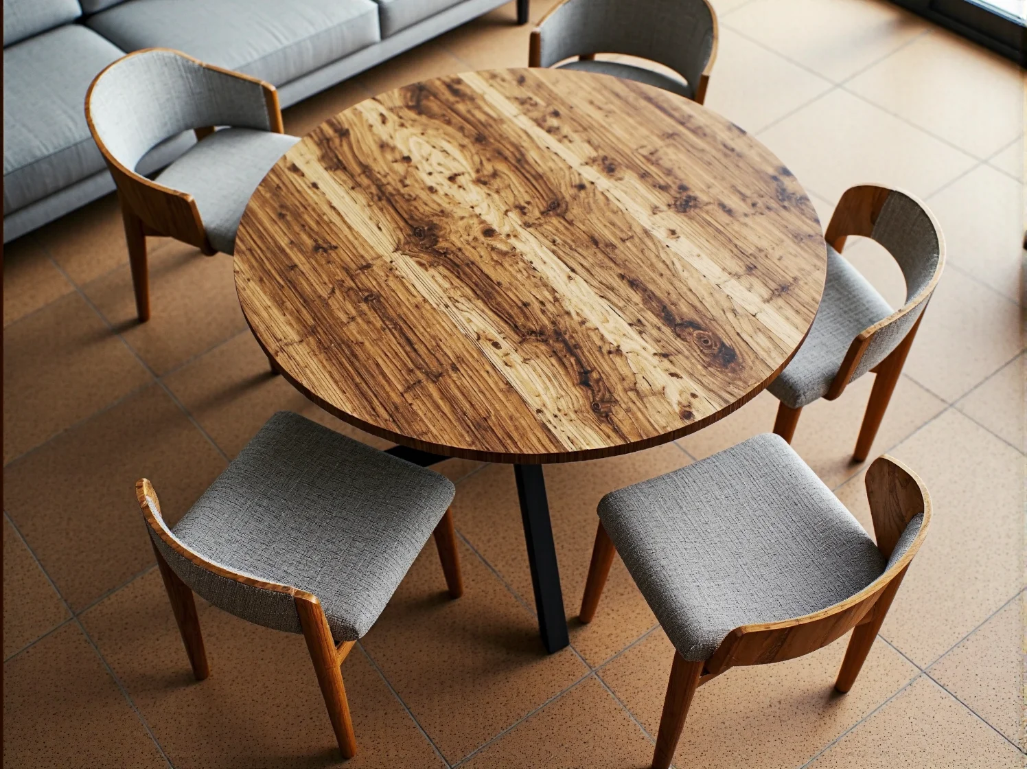 Zestaw wypoczynkowy z wegańskiej skóry roślinnej w minimalistycznym wnętrzu