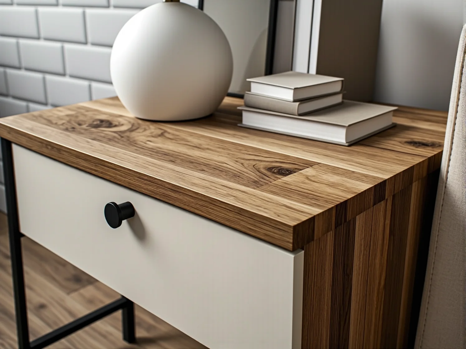 Metamorfoza starej szafki w nowoczesny mebel skandynawski z nowymi nóżkami.