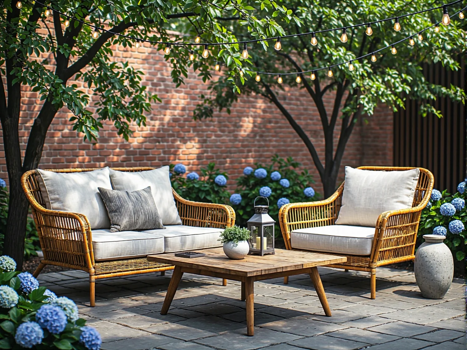 Miedziana lampa zewnętrzna emitująca ciepłe, nastrojowe światło przy wejściu.