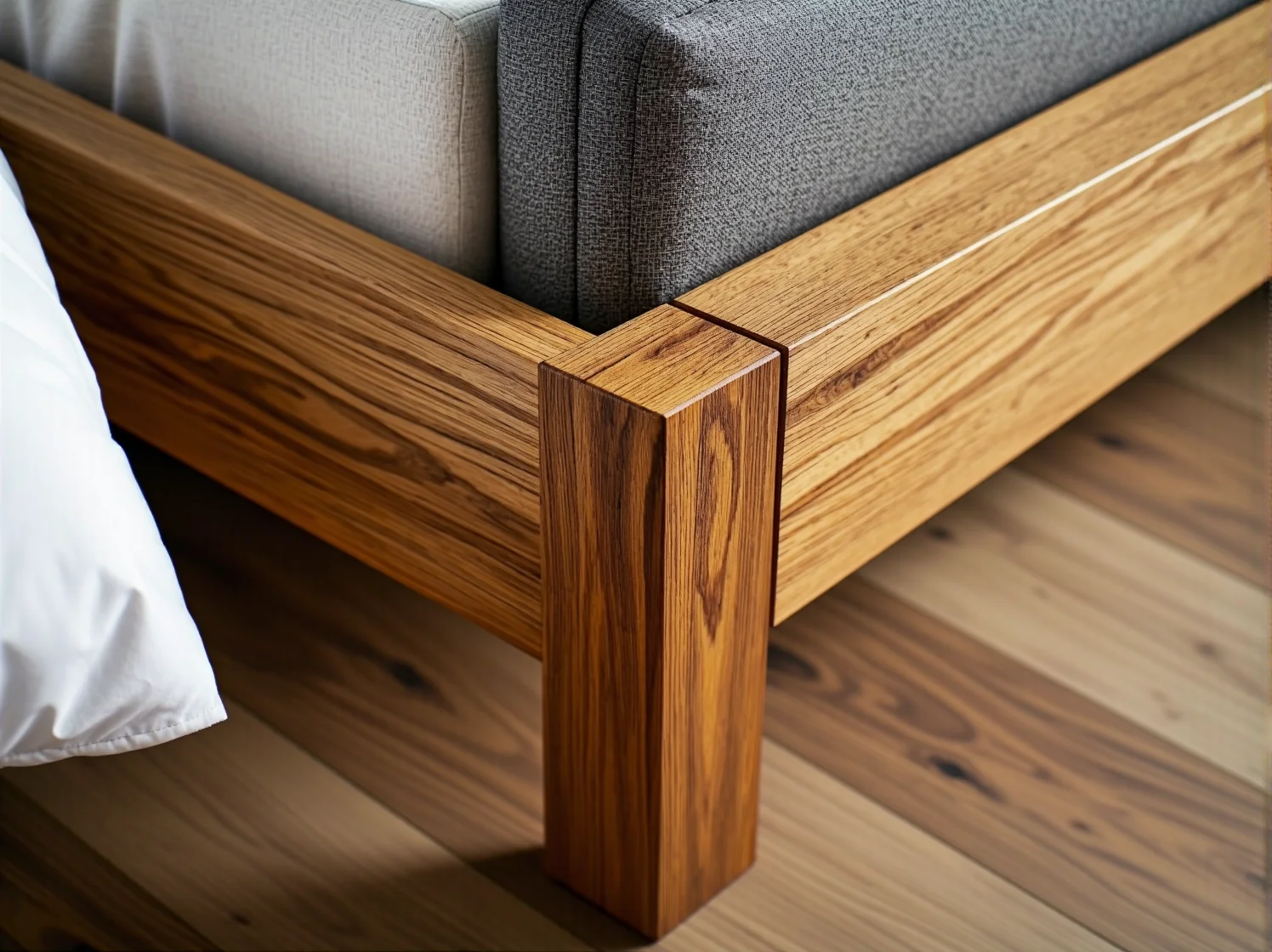 Minimalistyczne łóżko sosnowe z wysokim zagłówkiem w stylu scandi