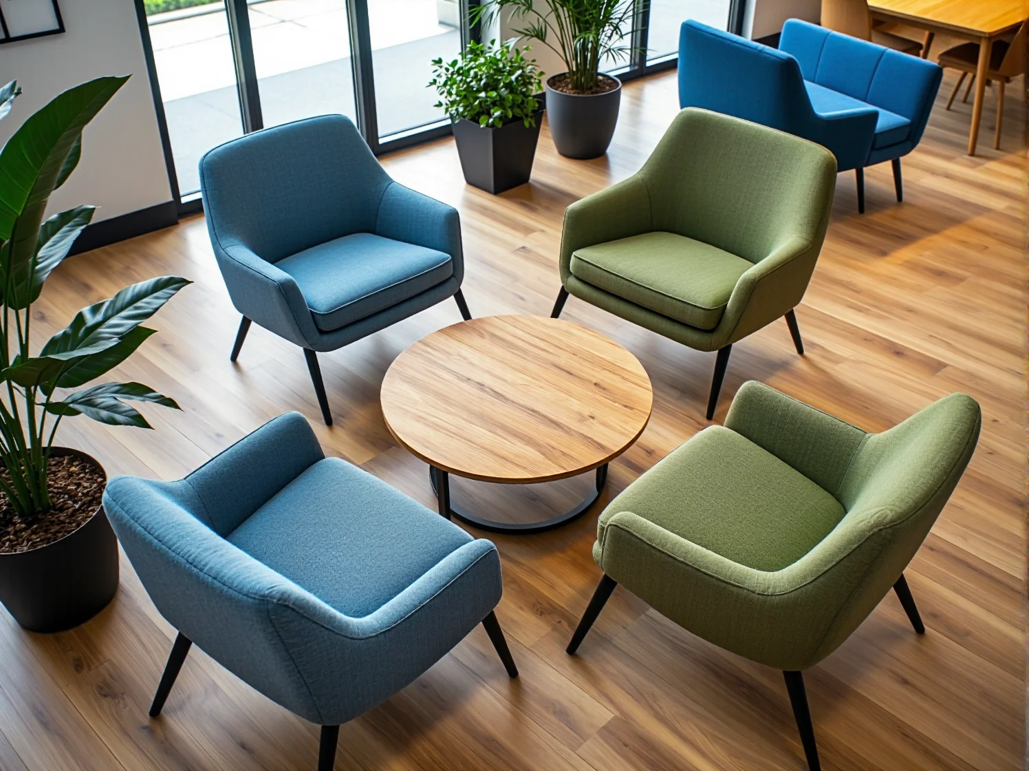 Modułowe zestawy wypoczynkowe do elastycznej aranżacji biura open space, funkcjonalne rozwiązania.