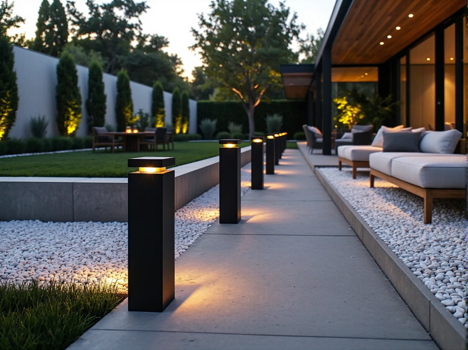 Nowoczesne słupki oświetleniowe ogrodowe czarne z ciepłym światłem LED
