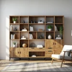 Modułowy regał dąb craft z otwartymi półkami i szafkami