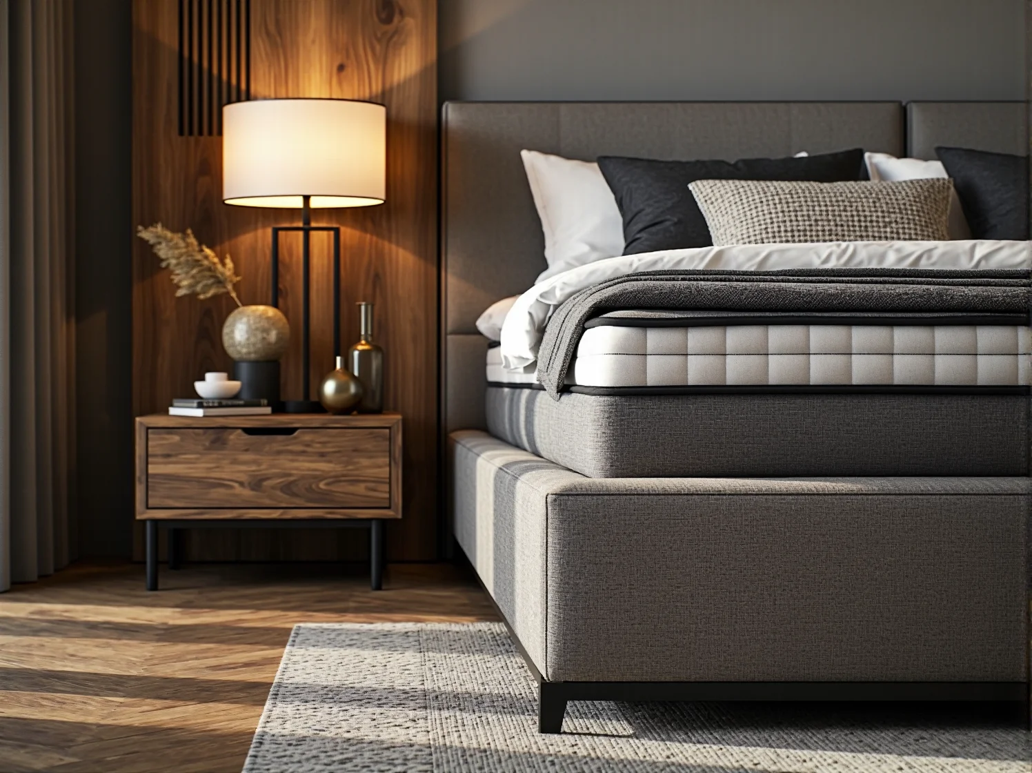 Nowoczesne lampy w stylu scandi oraz zielone rośliny doniczkowe ożywiające jasne wnętrze.