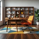 Drewniane biurko orzechowe z nowoczesnym regałem na książki