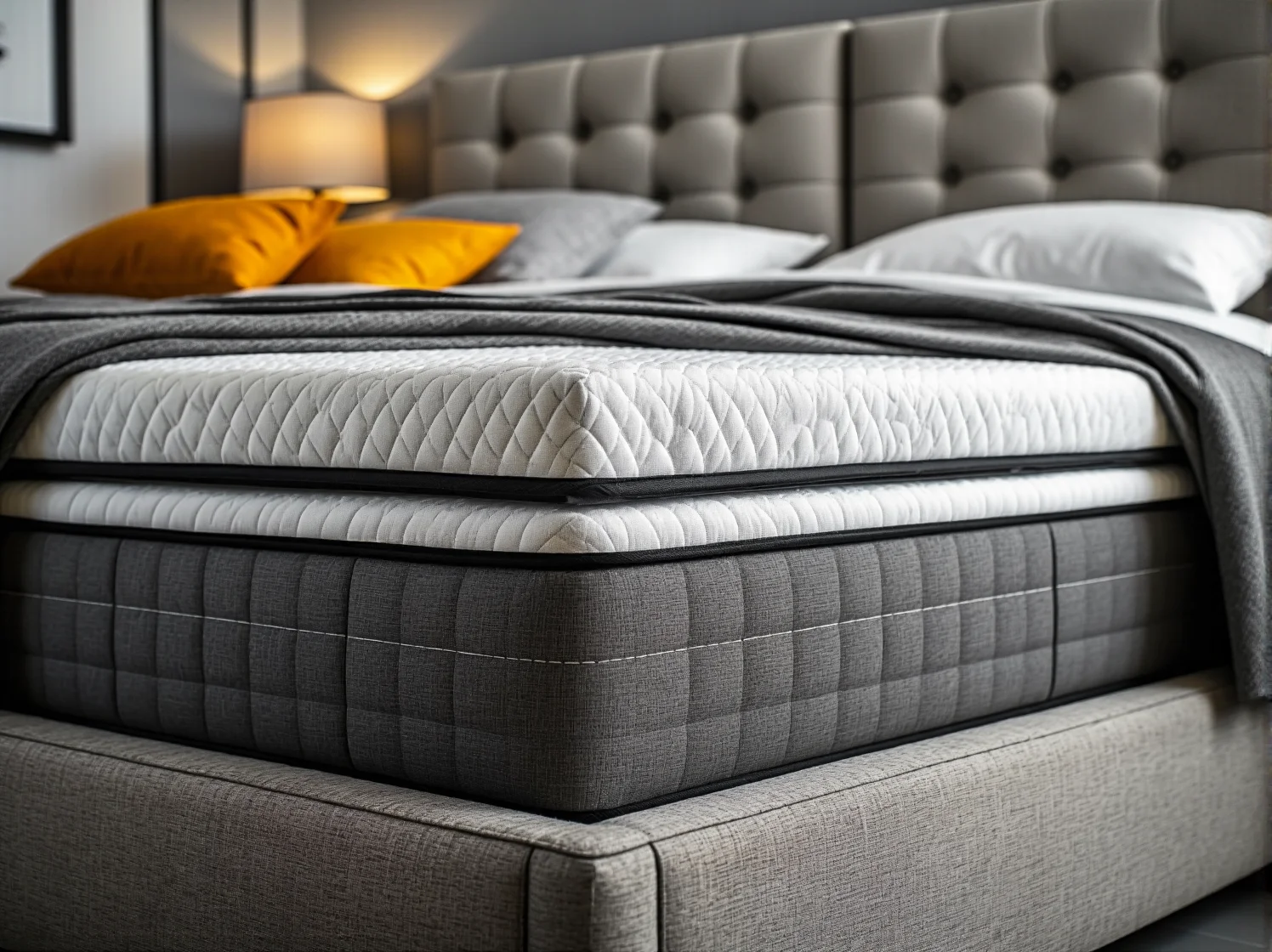 Łóżko kontynentalne z szufladami w nowoczesnej aranżacji małego mieszkania