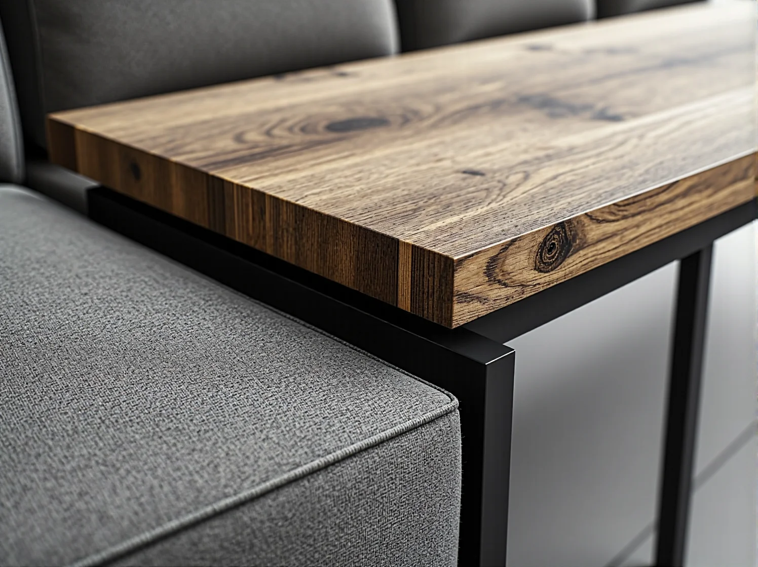 Stolik pomocniczy z drewnianym blatem na metalowej ramie