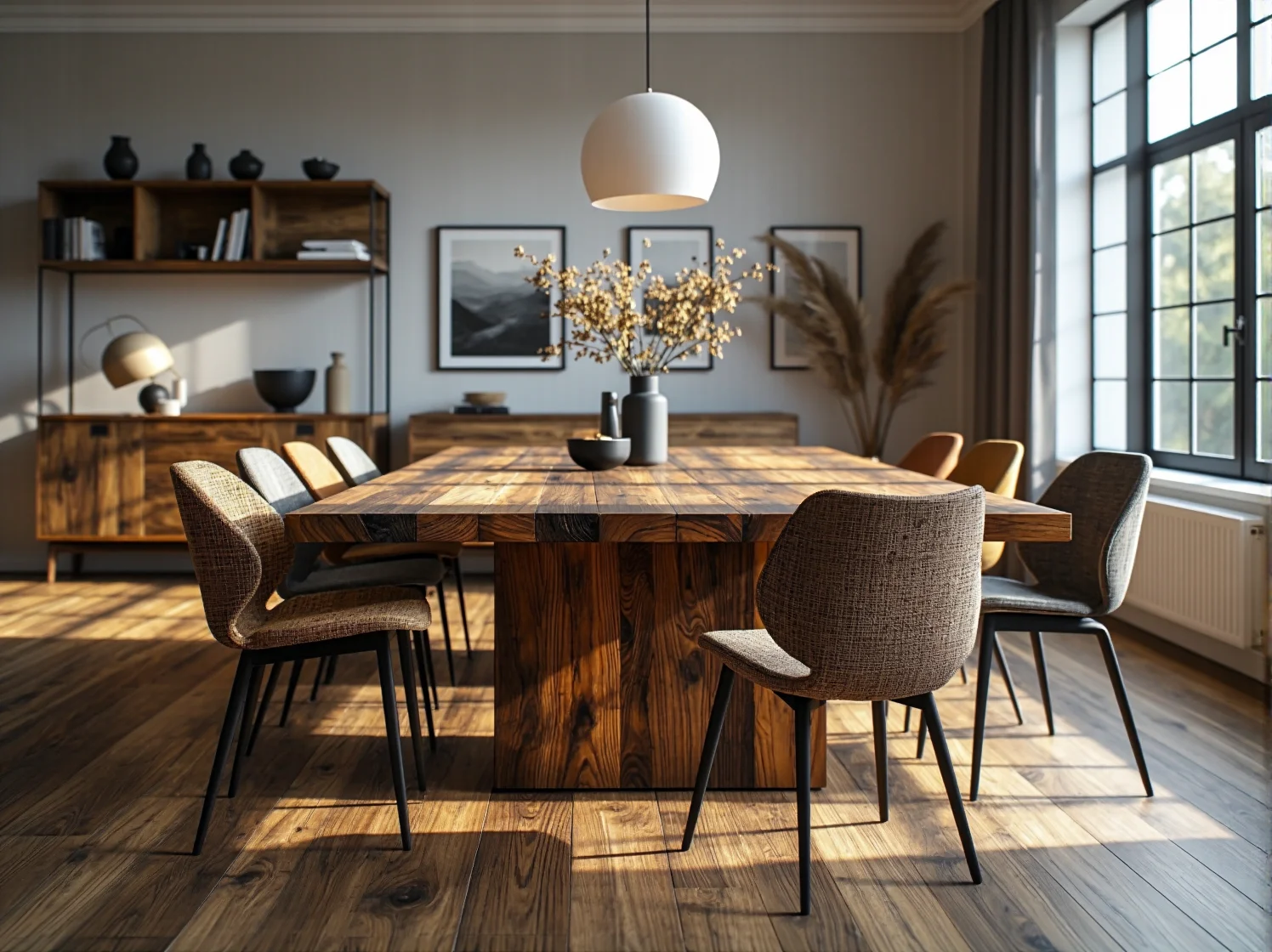 Stół jadalniany z litego drewna orzechowego z masywną podstawą