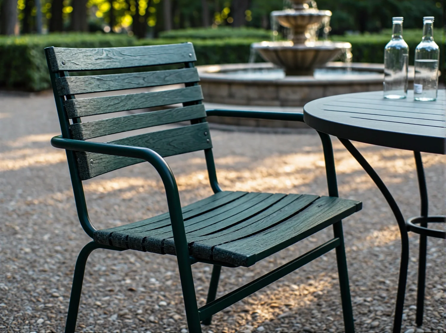 Wytrzymałe krzesła składane w miejskim parku, idealne do nowoczesnej architektury krajobrazu.